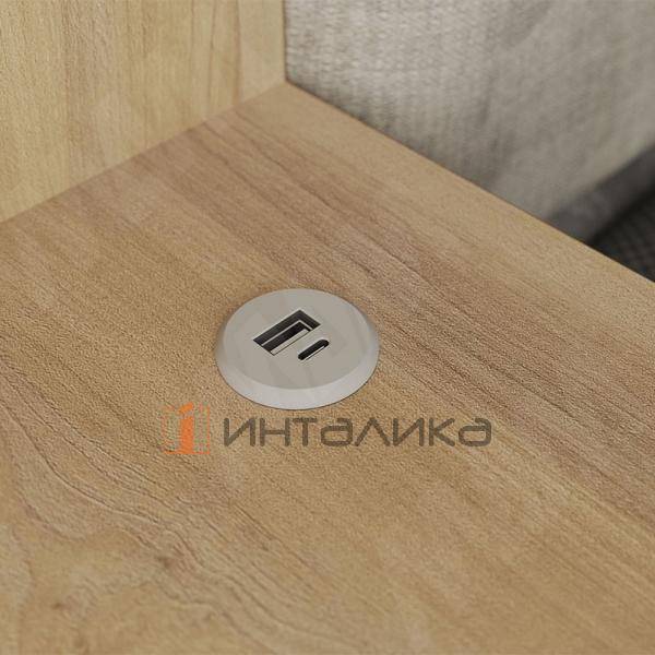 USB-розетка, врезная, 1 USB, 1 Type-C, никель матовый – 2