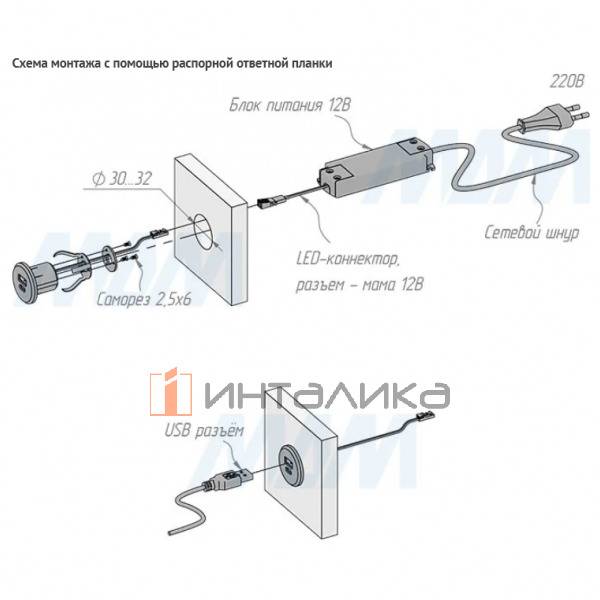 USB-розетка, врезная, 1 USB, 1 Type-C, никель матовый – 6