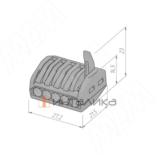 Клемма 222 с рычажком, 5 портов, для провода 0.5-4.0 кв.мм, ток 16А – 2