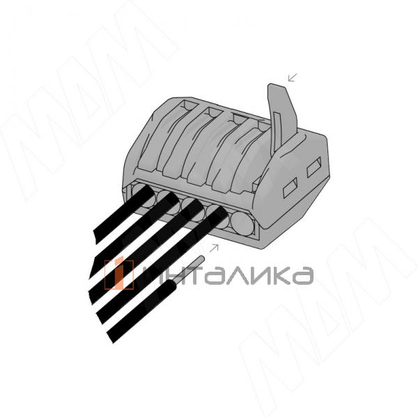 Клемма 222 с рычажком, 5 портов, для провода 0.5-4.0 кв.мм, ток 16А – 3