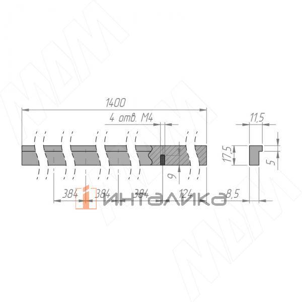 Профиль-ручка 384мм (L=1400мм) алюминий матовый – 3