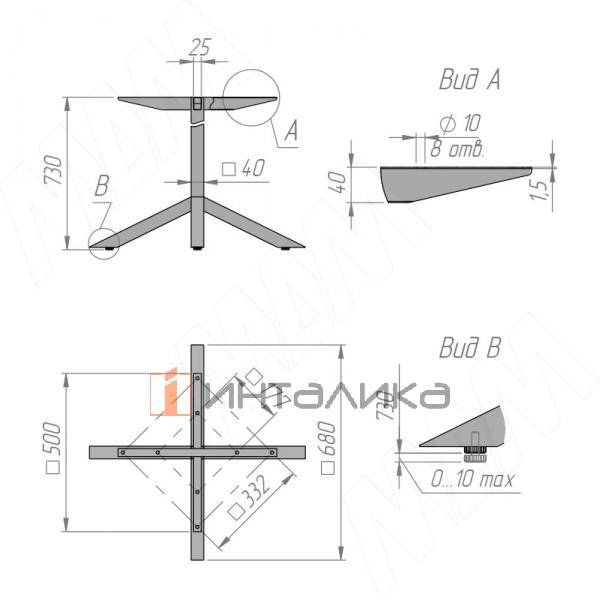 Алмада подстолье 680х680, H730+10мм, хром матовый (RAL 9006, муар) – 7