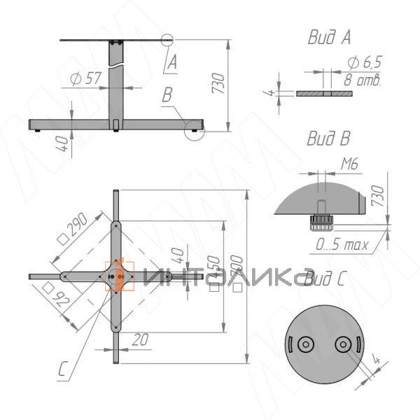 Амадора подстолье 700х700, H730+5мм, черный (RAL 9005, муар) – 5