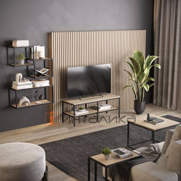 Металлокаркас-тумба напольная для ТВ 1200x450x450мм, черный (RAL 9005, муар) – 4