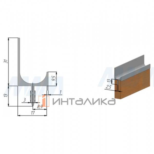 Профиль-ручка врезная для фасада 16/18мм, черный матовый (анод), L-3000мм – 2