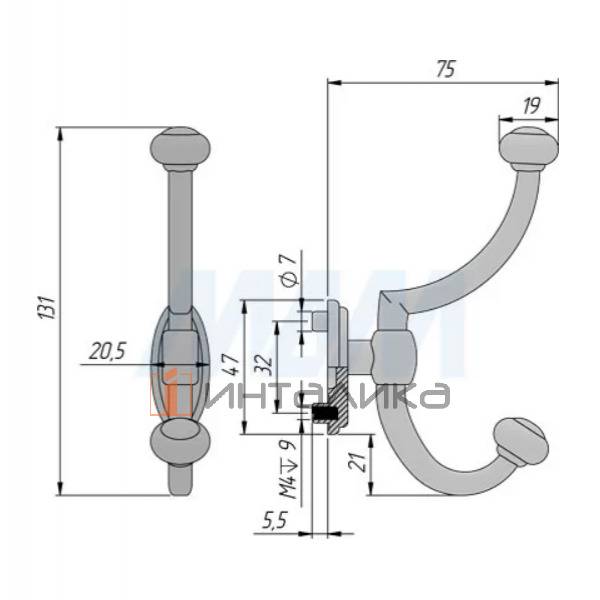 Крючок двухрожковый бронза состаренная – 2