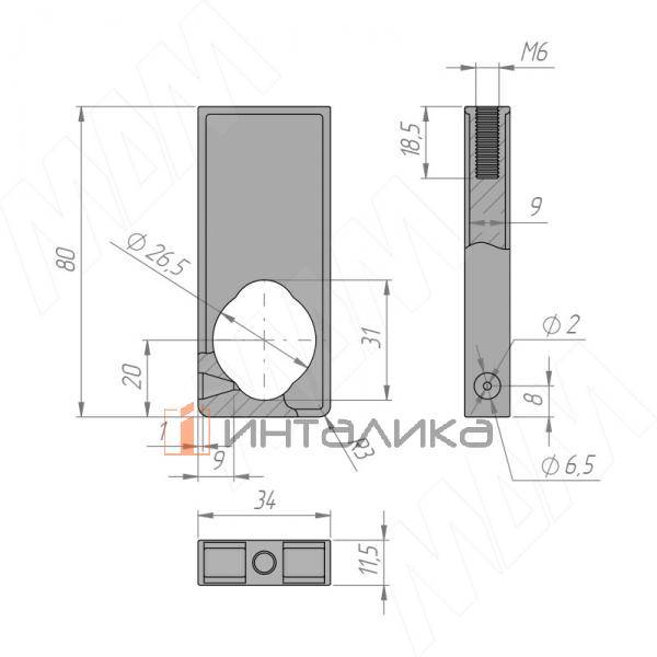Штангодержатель универсальный (для трубы 15x30 мм и D25 мм), серебро – 6