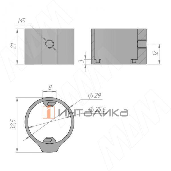Штангодержатель для круглой трубы D25, с винтом, хром – 8