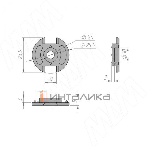 Штангодержатель для круглой трубы D25, с винтом, хром – 9