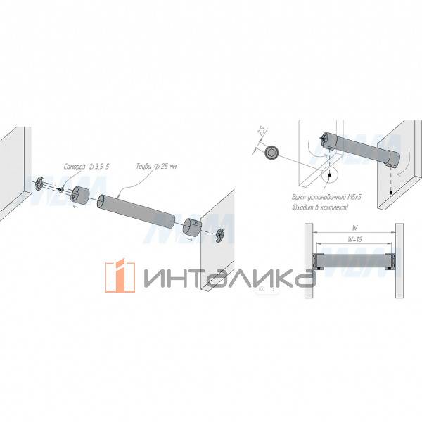 Штангодержатель для круглой трубы D25, с винтом, черный – 10