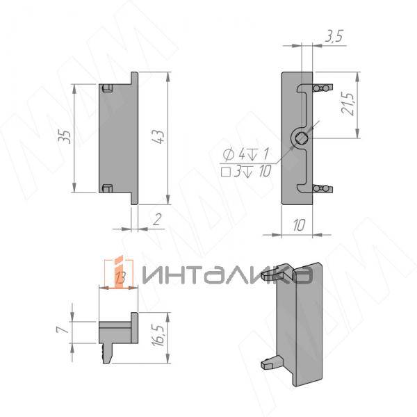 Торцевая заглушка для профиля PH.RU21 хром матовый (1шт) – 3