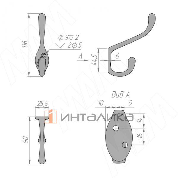 Крючок двухрожковый L-большой, черный матовый – 3