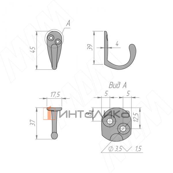 Крючок однорожковый черный матовый – 3