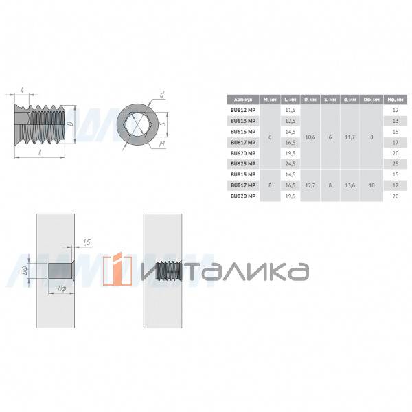 Футорка металлическая, М8 Х 15, оцинкованная – 2