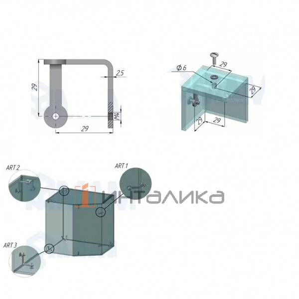 Соединитель для стекла тройной, комплект, хром – 2