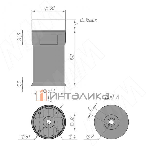 Опора декоративная D56мм, Н100+18мм хром матовый/хром (ADJ4.100.CMCR) – 2