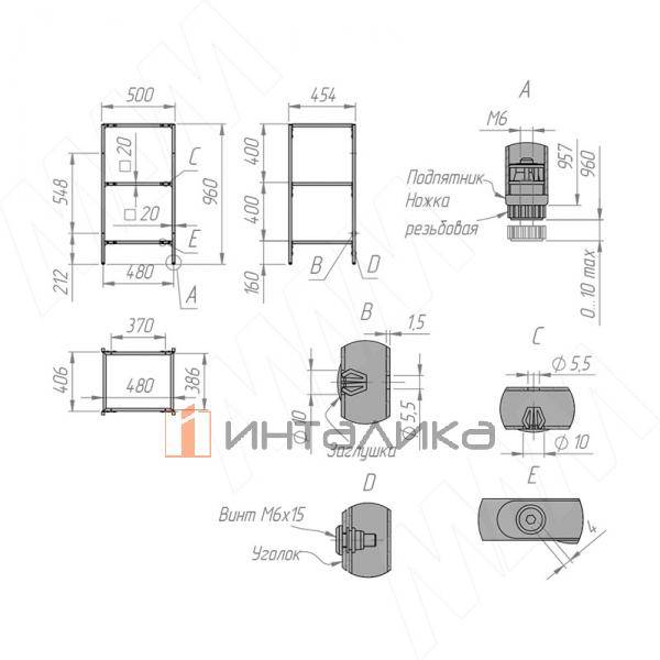 Каркас стеллажа напольного 500х960х450 (3 полки), черный (RAL 9005, муар) (MF.31.50x96x45.BLC) – 4