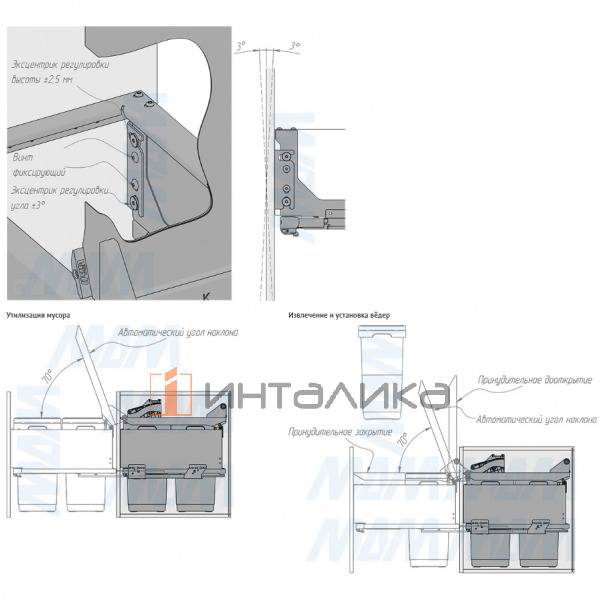 GLOBE 2.0 M40A Система сортировки и хранения, 2 емкости (20л+20л), креп. фасада, полн.выдв., плавн.з – 8