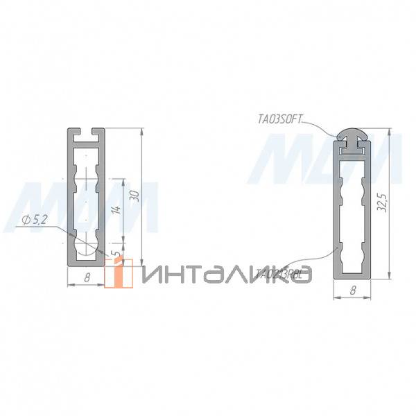 VOGUE Штанга прямоугольная 30х8, с пазом под демпфер, графит (краска), L-3000 – 2