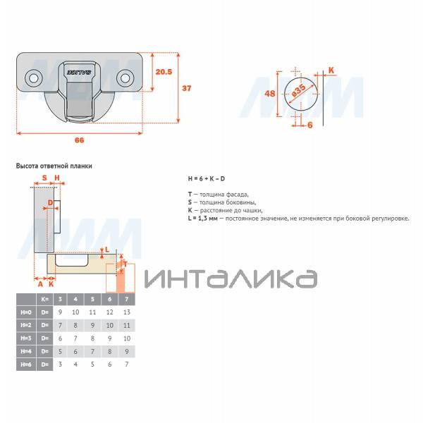 Петля с амортизатором полунакладная (90/94), для плиты 19-35 мм, стандартная – 2