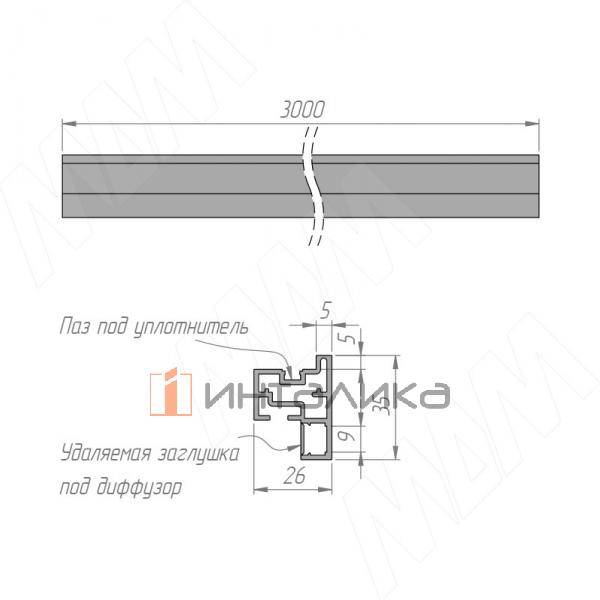 VERTIKO Профиль для алюминиевой полки универсальный, черный (краска), L-3000 мм – 2
