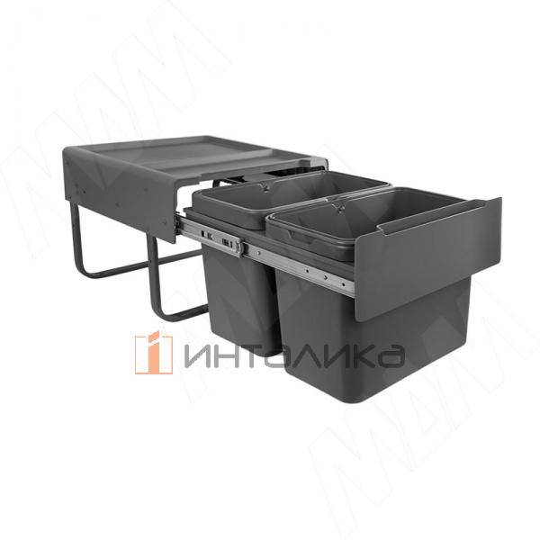 EASYBOX F45 Корзина встраиваемая для мусора выдвижная с доводчиком и крышкой-полкой, объём 38 (2x19) – 2
