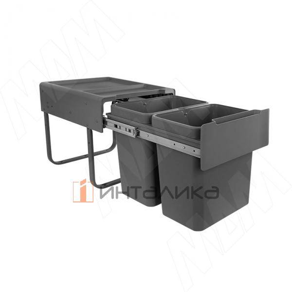 EASYBOX F40 Корзина встраиваемая для мусора выдвижная с доводчиком и крышкой-полкой, объём 36 (2x18) – 2