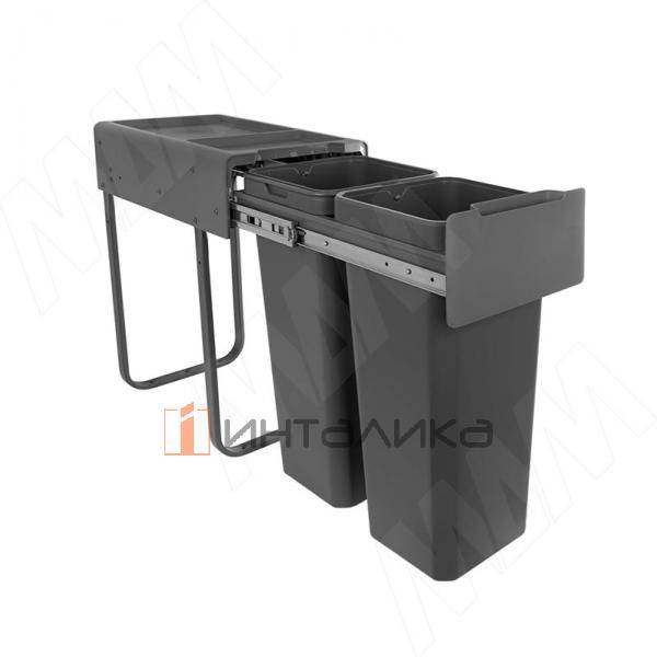 EASYBOX F30 Корзина встраиваемая для мусора выдвижная с доводчиком и крышкой-полкой, объём 34 (2x17) – 2