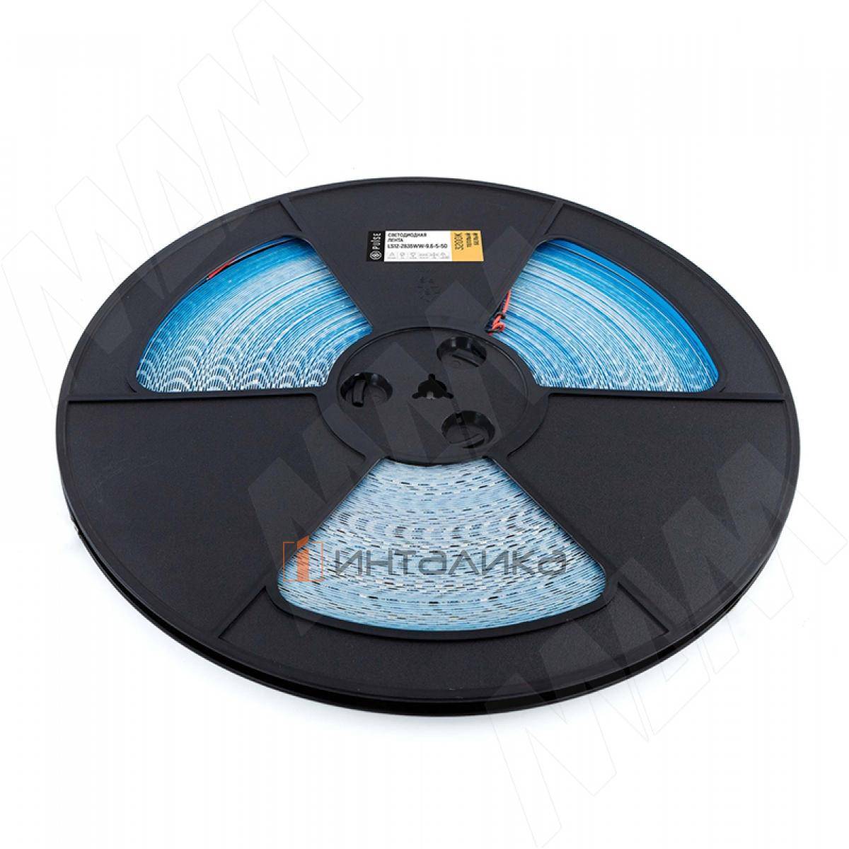 Лента светодиодная 2835/120, 12V, 50 м, основание 5 мм, теплый белый 3200К, IP20, 9.6W/1м