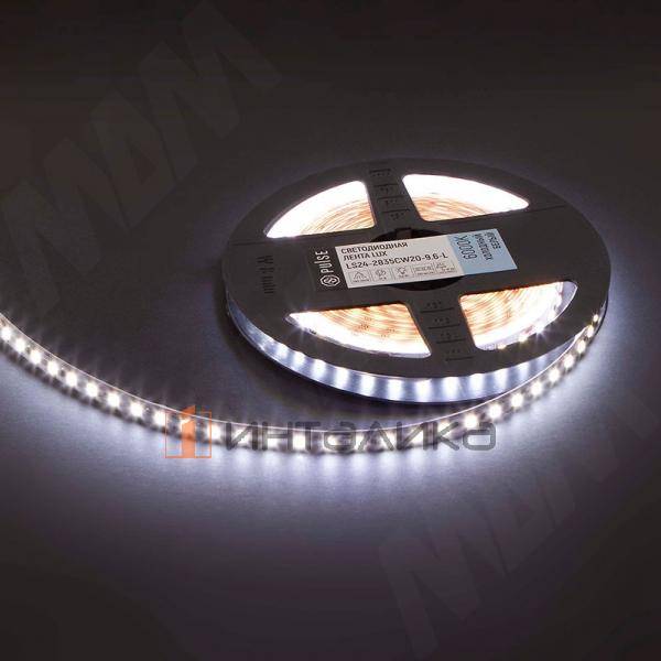 LUX Светодиодная лента 2835/120, 24V, 50 м, CRI 90, холодный белый 6000К, IP20, 9.6W/1м – 5