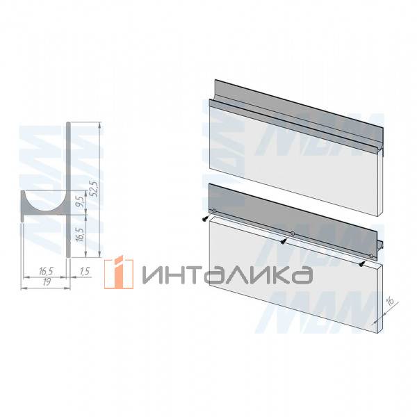 Профиль-ручка крепление саморезами для фасада 16мм, графит (краска), L-3000мм – 2