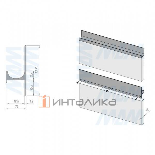 Профиль-ручка крепление саморезами для фасада 18мм, черный матовый (анод), L-3000мм – 2