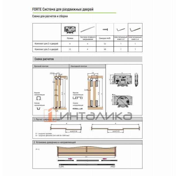 Набор FORTE на 2 двери, накладной монтаж, L3000, T16-20, TB400-1200, H2500, G50 – 4