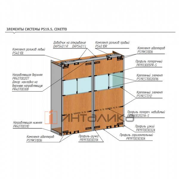 Набор PS40 для 2 дверей, B 914-3600, T55, G60, L3000, серебро – 3