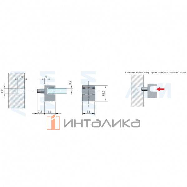 KRISTAL Полкодержатель для стеклянных полок толщиной 5-6 мм, со штоком, никель – 3