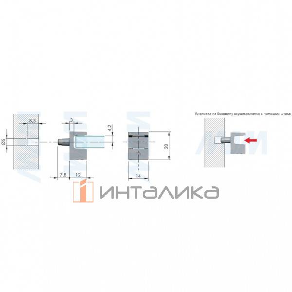 KRISTAL Полкодержатель для стеклянных полок толщиной 8 мм, со штоком, никель – 3