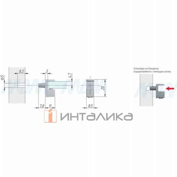 GRACE Полкодержатель для стеклянных полок толщиной 8 мм, со штоком, никель – 2
