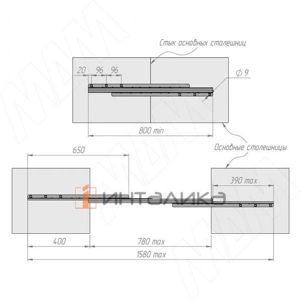 Механизм бесцарговый 800/1580 мм, несинхрон. (2 направляющие) – 6