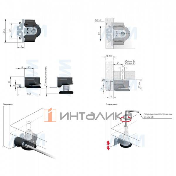 INTEGRATO TECH D Опора регулируемая со штифтами и предустановленными саморезами, регулировка 12 мм – 3