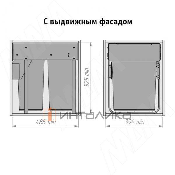 EASYBOX F45 Корзина встраиваемая для мусора выдвижная с доводчиком и крышкой-полкой, объём 60 (2x30) л, цвет тёмно-серый – 4