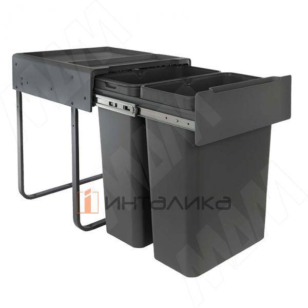 EASYBOX F45 Корзина встраиваемая для мусора выдвижная с доводчиком и крышкой-полкой, объём 60 (2x30) л, цвет тёмно-серый – 2