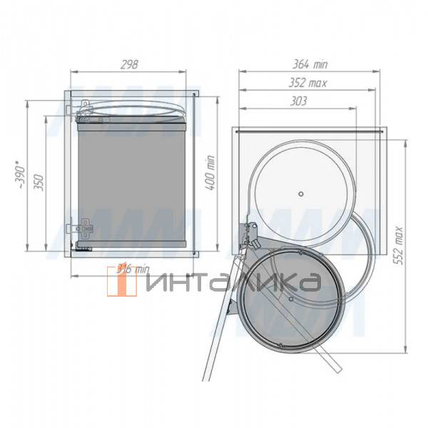 TWIST  Ведро для мусора подвесное 14л с крышкой, с крепежом, цвет черный, нерж.сталь – 7