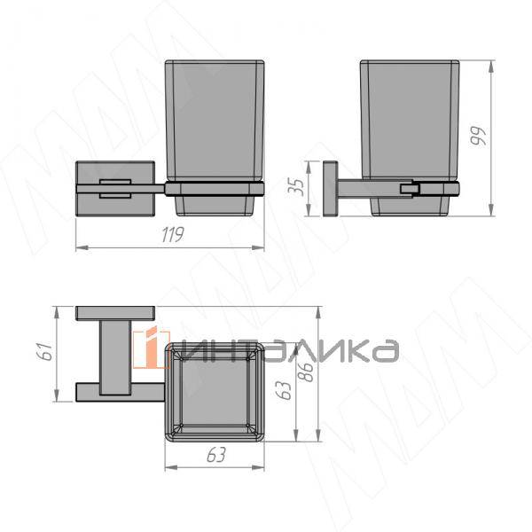 BLADE Держатель настенный с стаканом для зубных щеток, черный матовый, стекло матовое – 2