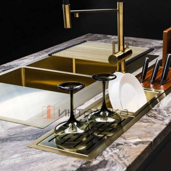 Мойка Omoikiri Akisame 100-2 R нержавеющая сталь, 800, накладная, светлое золото – 4