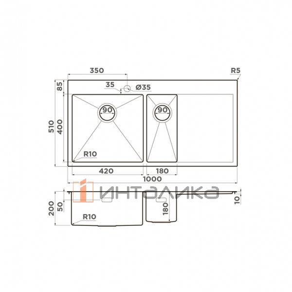 Мойка Omoikiri Akisame 100-2 R нержавеющая сталь, 800, накладная, светлое золото – 2