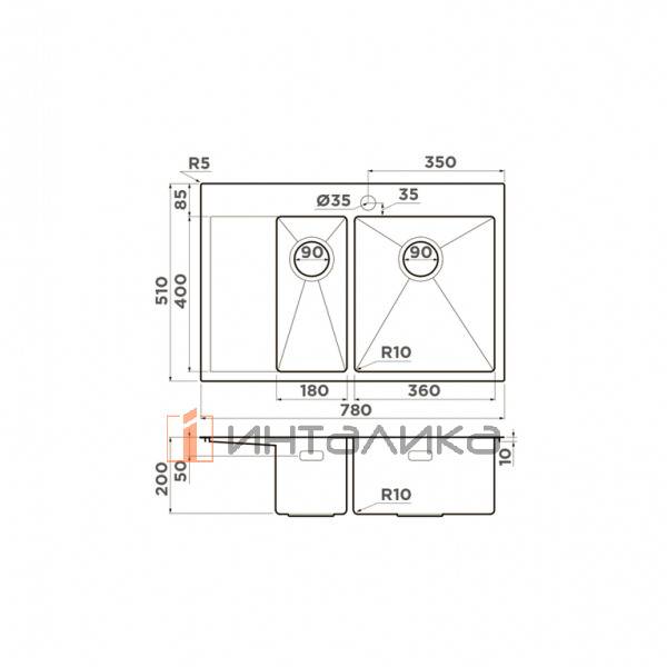 Мойка Omoikiri Akisame 78-2 L нержавеющая сталь, 800, накладная, светлое золото – 2