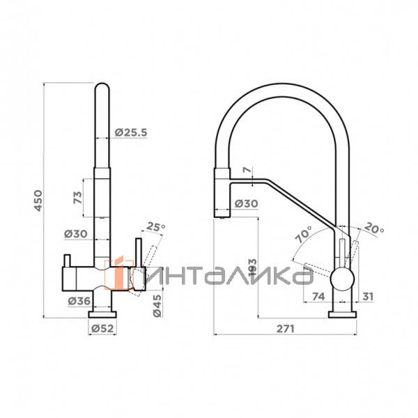 Смеситель Omoikiri AKENO однорычажный, с выводом питьевой воды, с гибким шлангом, светлое золото – 2