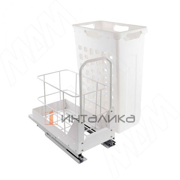 Выдвижная корзина для белья HAMPER LW30, 1 емкость (35л), полное выдвижение, плавное закрывание, белый – 2
