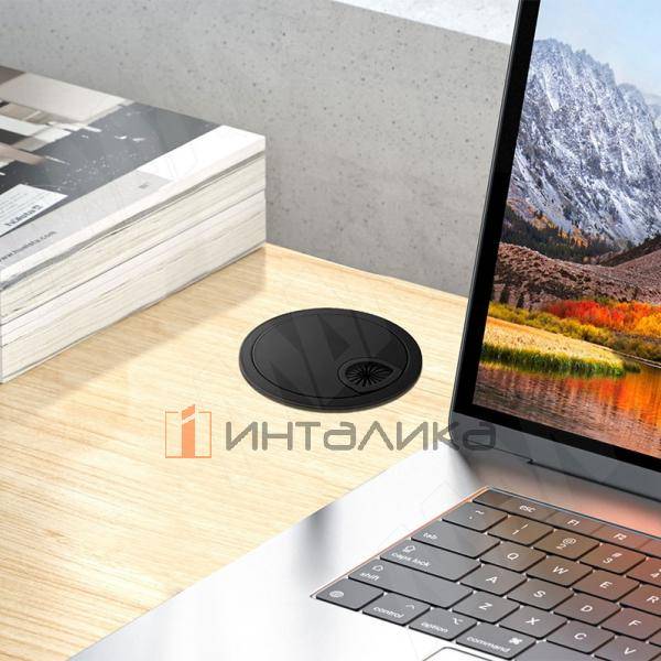 Заглушка кабель-канала, алюминиевая, круглая, d=80 мм, черный – 3