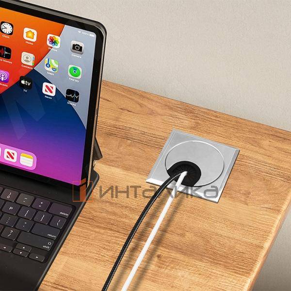 Заглушка кабель-канала, алюминиевая, квадратная, d=60 мм, хром матовый – 2